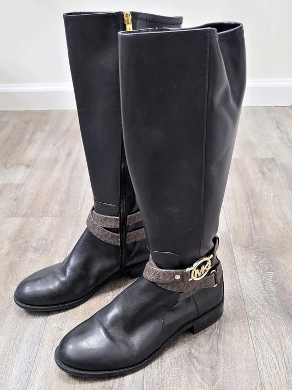 Michael Kors Rory Leather And Logo Boots-Size 8